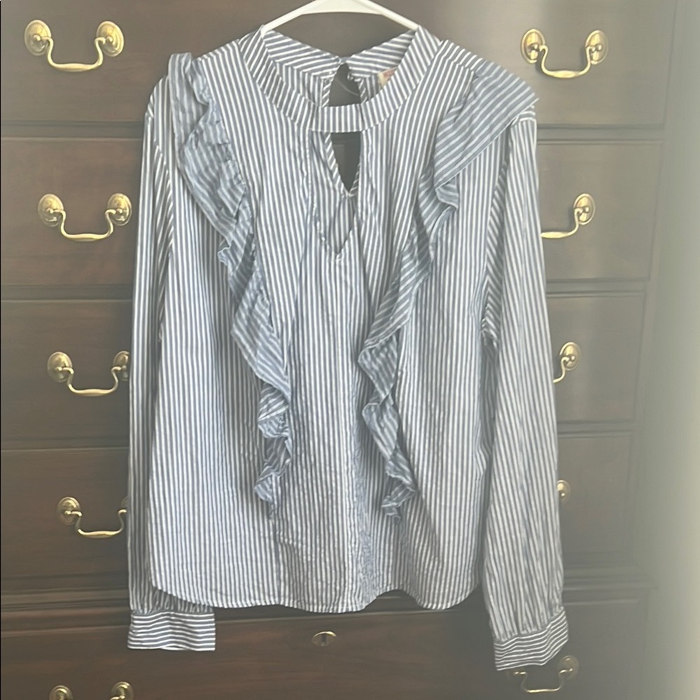 MOSSIMO SUPPLY CO. Striped Ruffle Blouse - Blue and White